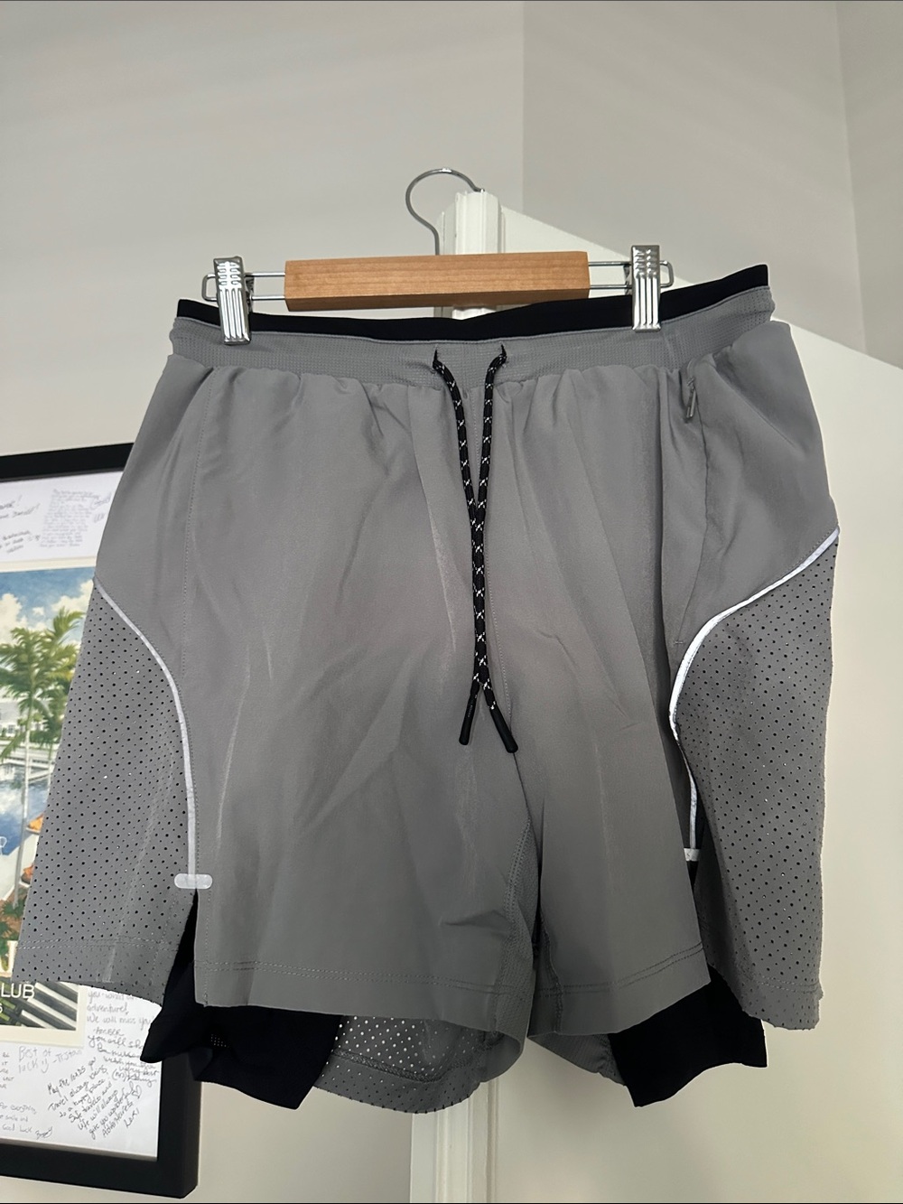 Fabletics Grey Athletic Shorts with Breathable Perforated Panels and Inner Liner